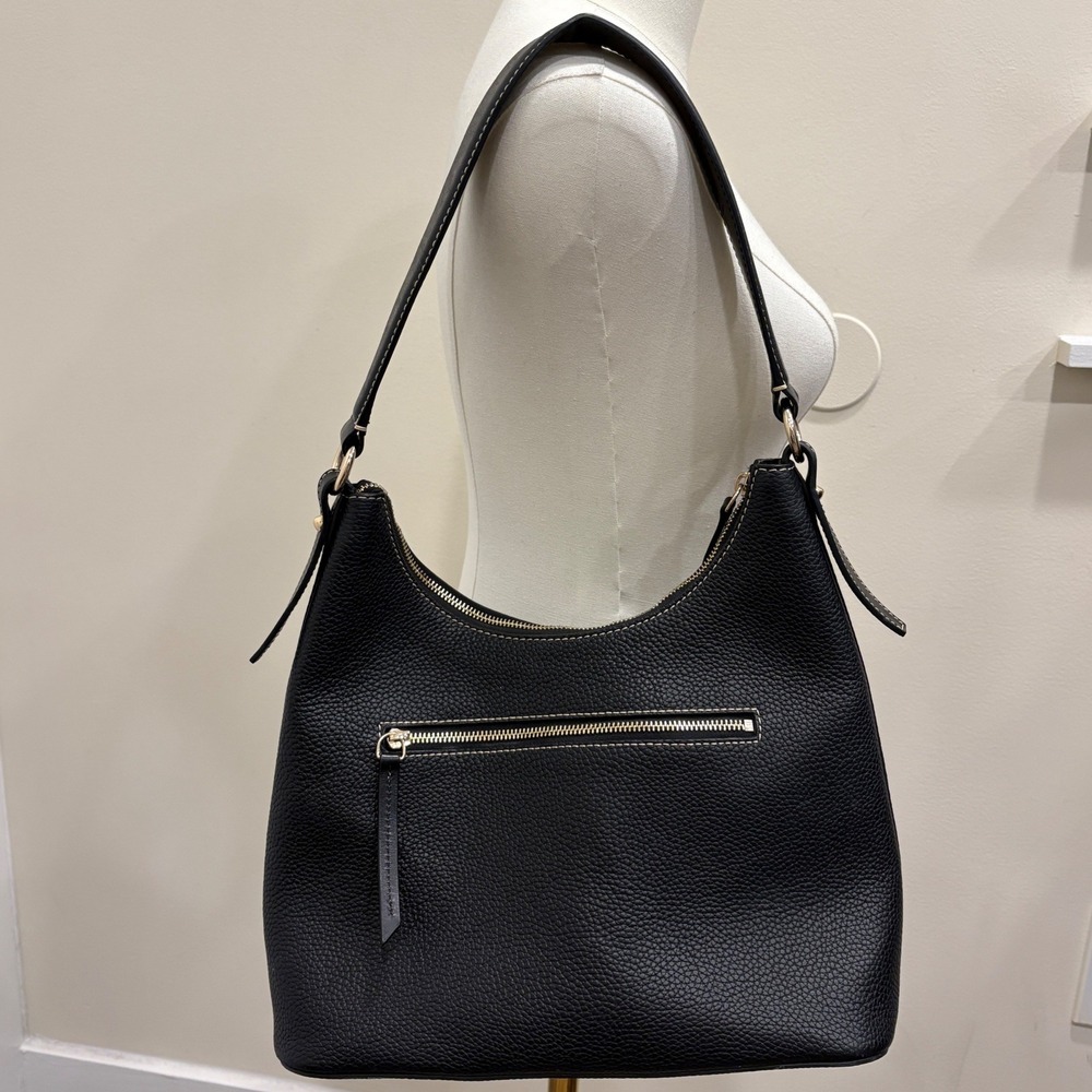 Dooney & Bourke Black Textured Pebble Grain Leather Hobo Shoulder Bag Gold Metal - Picture 2 of 8